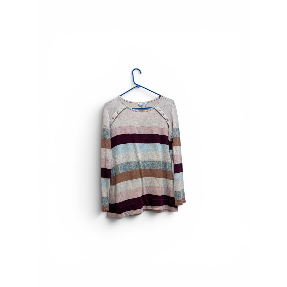 Market & Spruce Womens Multi Color Striped Button Shoulder Top Large WGK10400